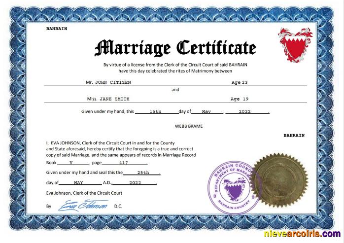 Bahrain marriage certificate